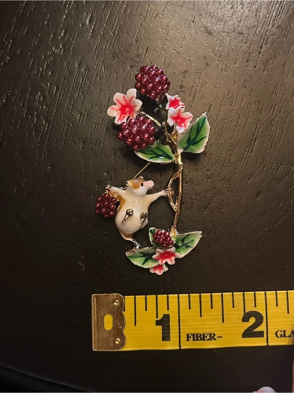 Pearl-Tone Berry & Flower Enamel Mouse Brooch - Pink, Green, White